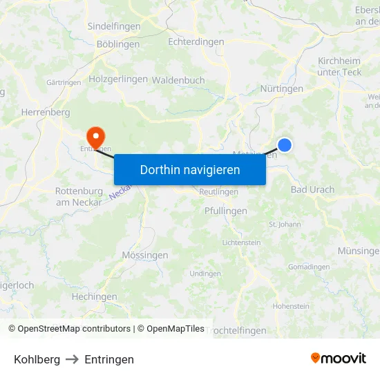 Kohlberg to Entringen map