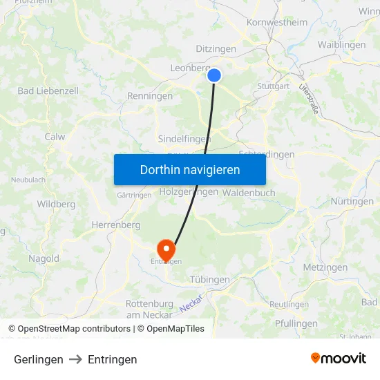 Gerlingen to Entringen map