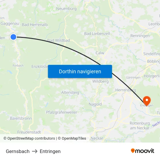 Gernsbach to Entringen map