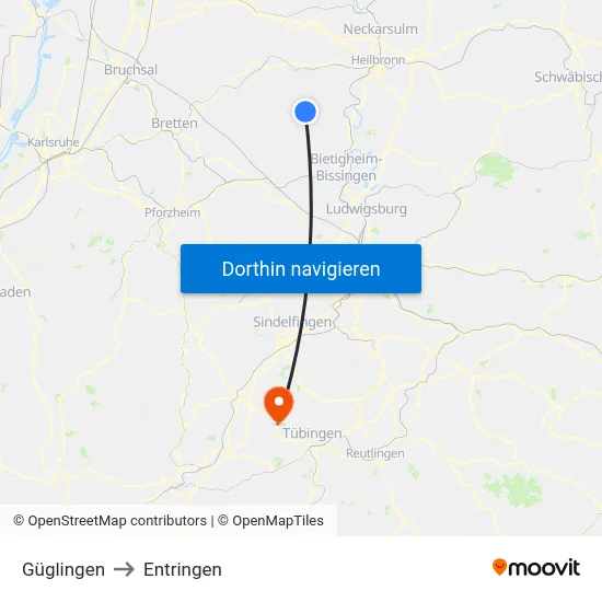 Güglingen to Entringen map