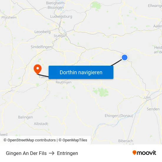 Gingen An Der Fils to Entringen map