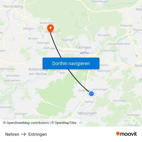 Nehren to Entringen map