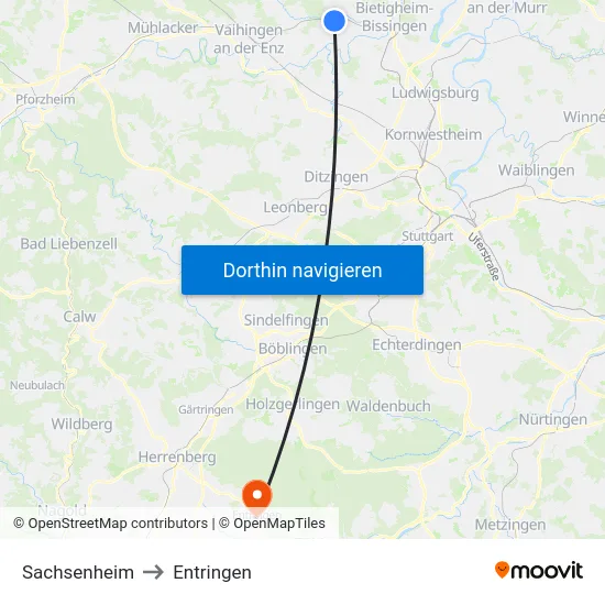 Sachsenheim to Entringen map