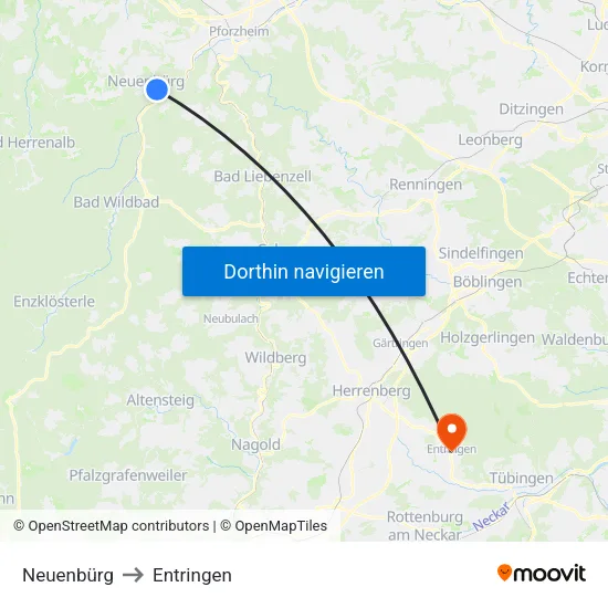 Neuenbürg to Entringen map