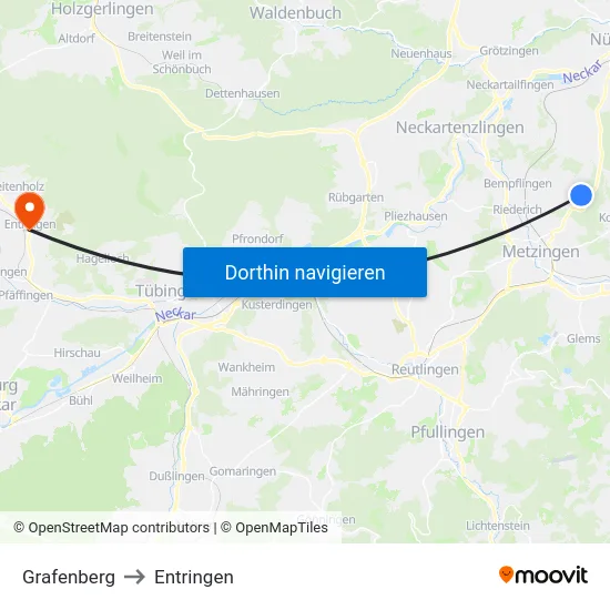 Grafenberg to Entringen map
