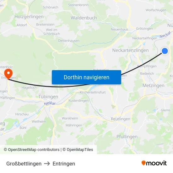 Großbettlingen to Entringen map