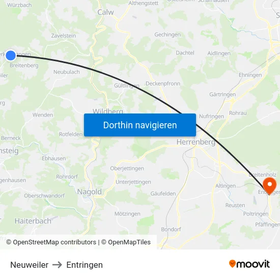 Neuweiler to Entringen map