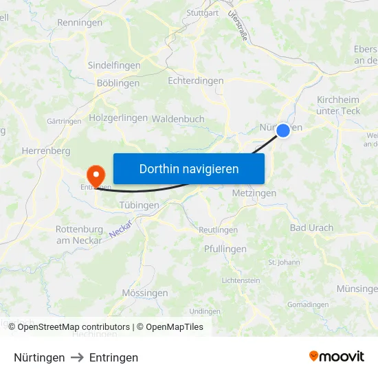 Nürtingen to Entringen map