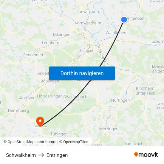 Schwaikheim to Entringen map
