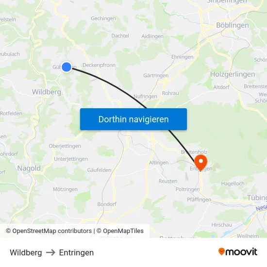 Wildberg to Entringen map