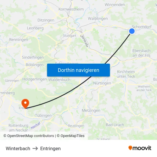 Winterbach to Entringen map