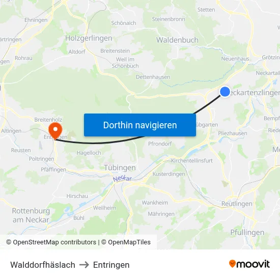 Walddorfhäslach to Entringen map