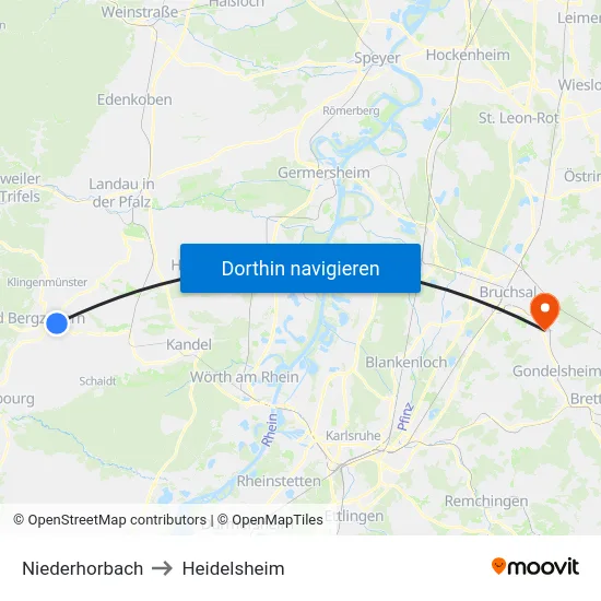 Niederhorbach to Heidelsheim map