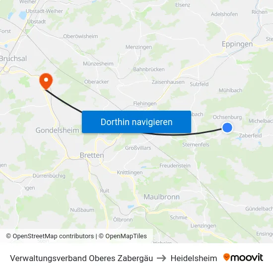 Verwaltungsverband Oberes Zabergäu to Heidelsheim map