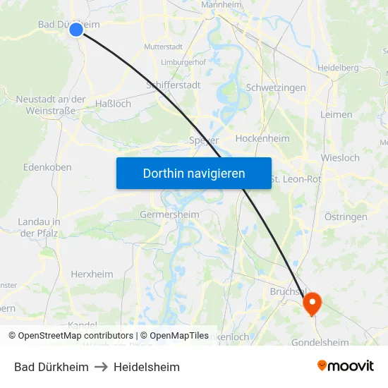Bad Dürkheim to Heidelsheim map