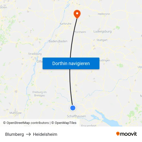 Blumberg to Heidelsheim map
