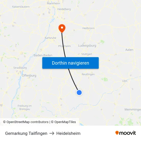 Gemarkung Tailfingen to Heidelsheim map