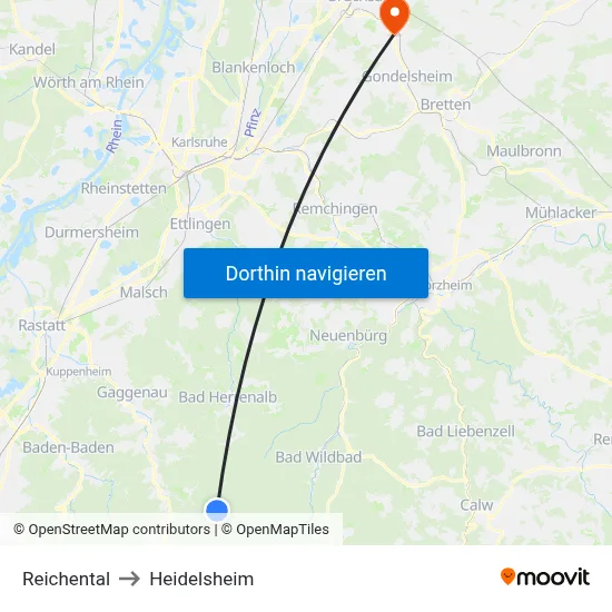 Reichental to Heidelsheim map
