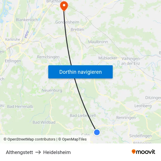 Althengstett to Heidelsheim map