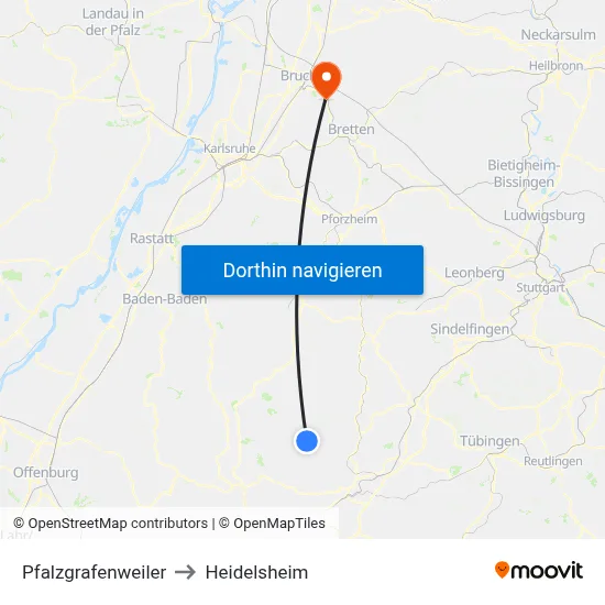 Pfalzgrafenweiler to Heidelsheim map