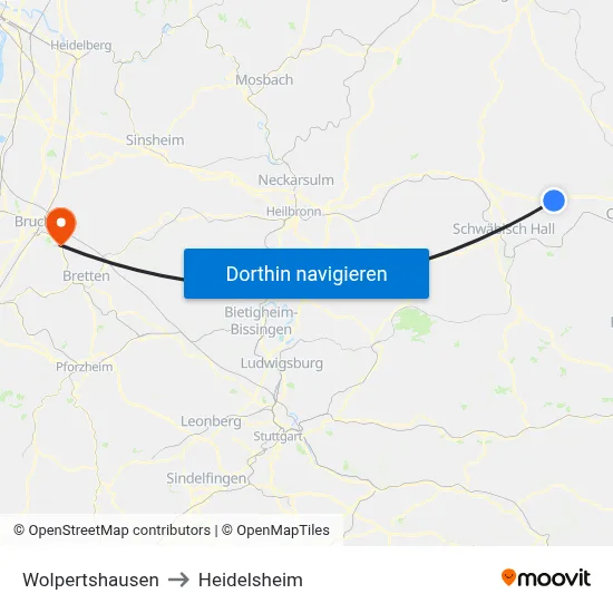 Wolpertshausen to Heidelsheim map