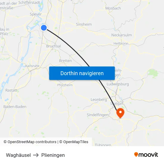 Waghäusel to Plieningen map