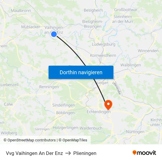 Vvg Vaihingen An Der Enz to Plieningen map