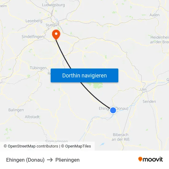 Ehingen (Donau) to Plieningen map