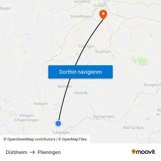 Dürbheim to Plieningen map