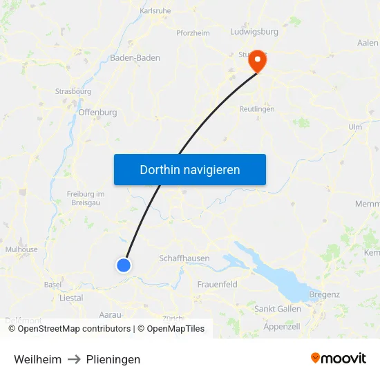 Weilheim to Plieningen map