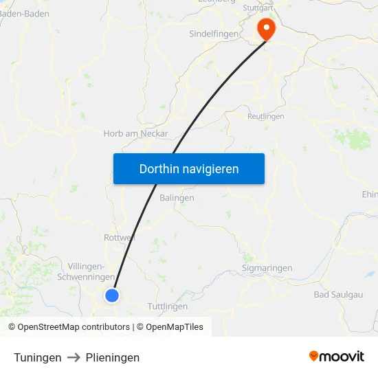 Tuningen to Plieningen map