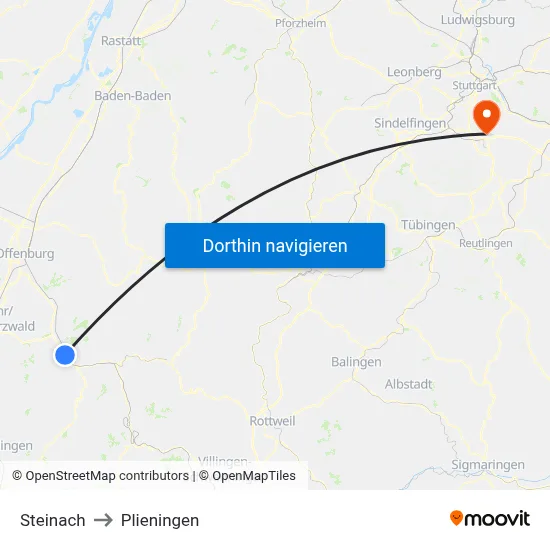 Steinach to Plieningen map