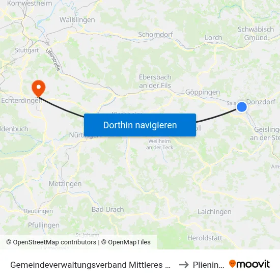 Gemeindeverwaltungsverband Mittleres Fils-Lautertal to Plieningen map