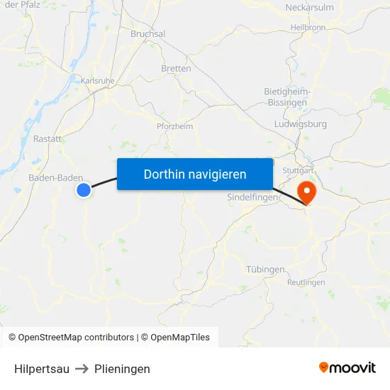 Hilpertsau to Plieningen map