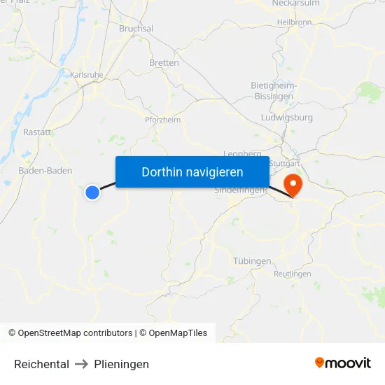 Reichental to Plieningen map
