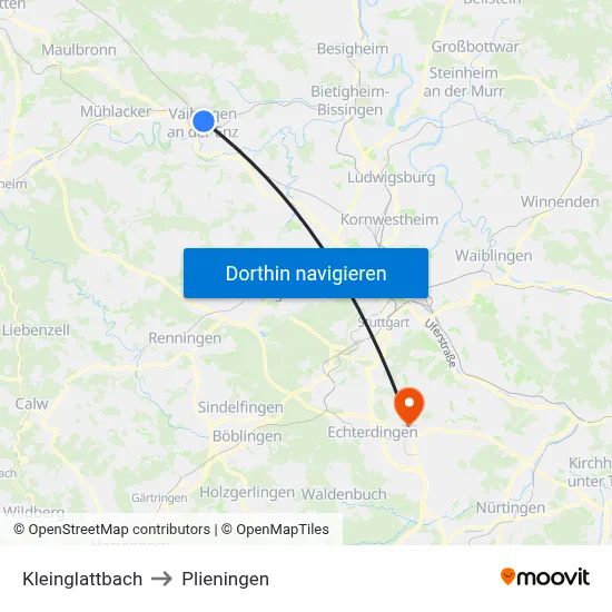 Kleinglattbach to Plieningen map