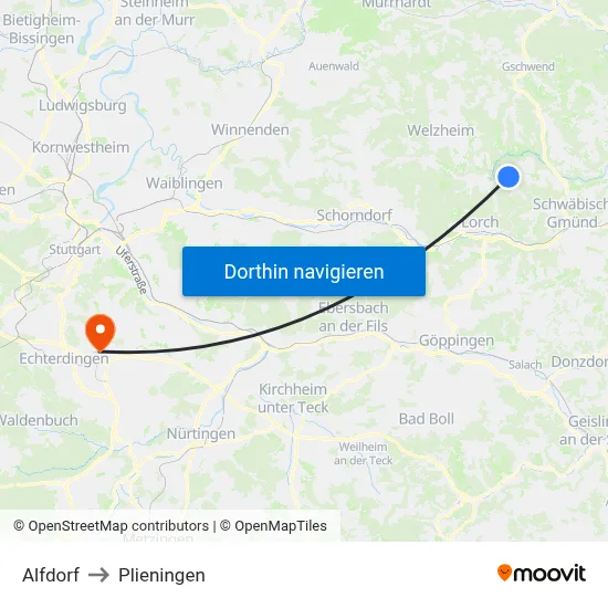 Alfdorf to Plieningen map