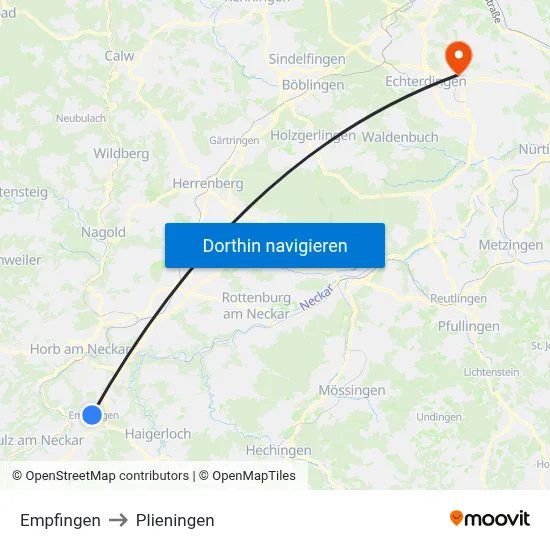 Empfingen to Plieningen map
