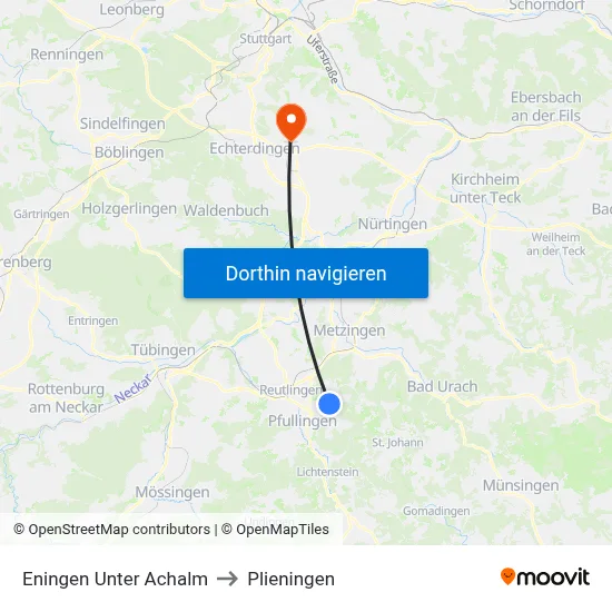 Eningen Unter Achalm to Plieningen map
