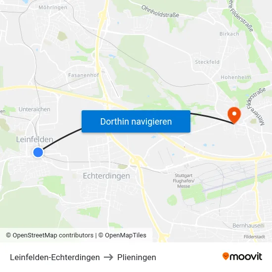 Leinfelden-Echterdingen to Plieningen map