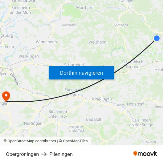 Obergröningen to Plieningen map