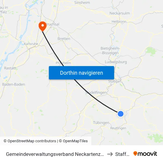Gemeindeverwaltungsverband Neckartenzlingen to Staffort map