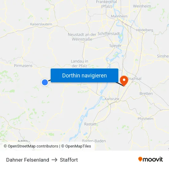 Dahner Felsenland to Staffort map