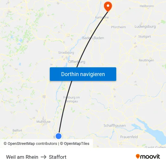 Weil am Rhein to Staffort map