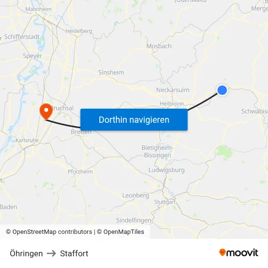 Öhringen to Staffort map