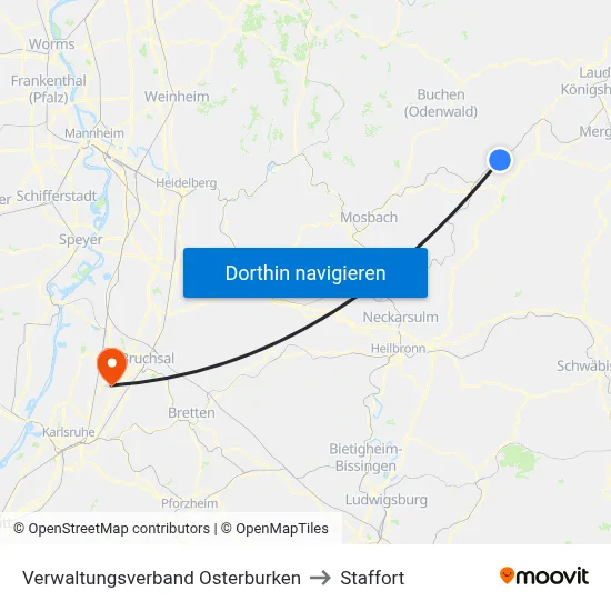Verwaltungsverband Osterburken to Staffort map