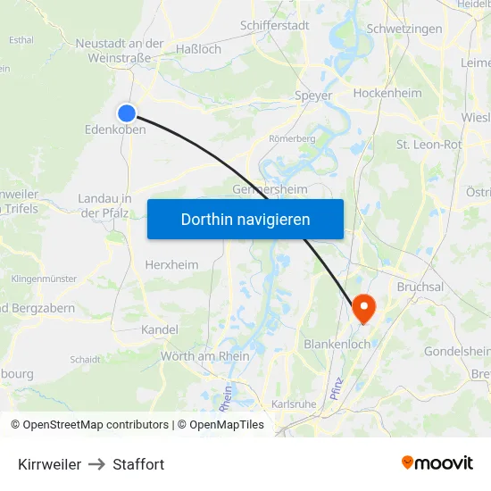 Kirrweiler to Staffort map