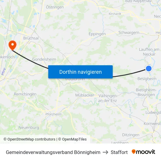 Gemeindeverwaltungsverband Bönnigheim to Staffort map