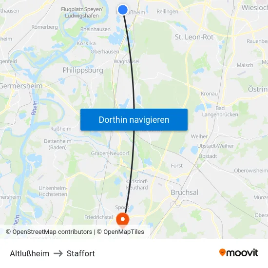 Altlußheim to Staffort map