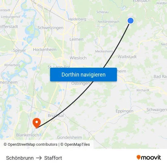 Schönbrunn to Staffort map